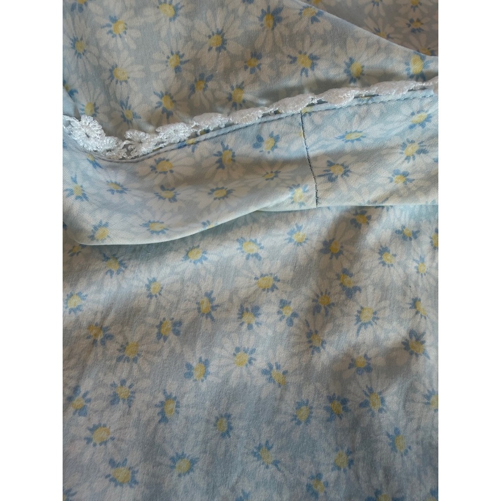 Eileen West Blue Floral Cotton Robe Medium Daisy Print Lace Trim Pockets Wrap - Picture 11 of 13